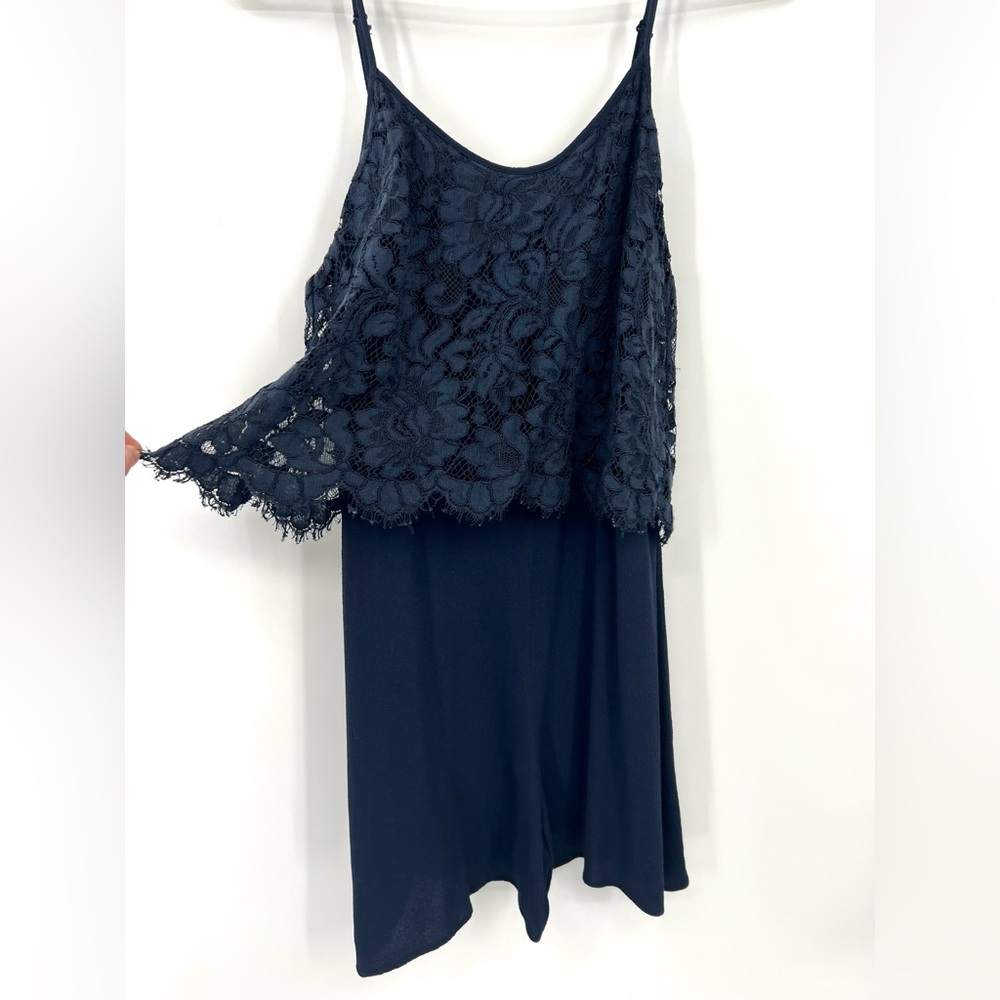 Sandro Midnight Blue Lace Overlay Romper Shorts One Piece